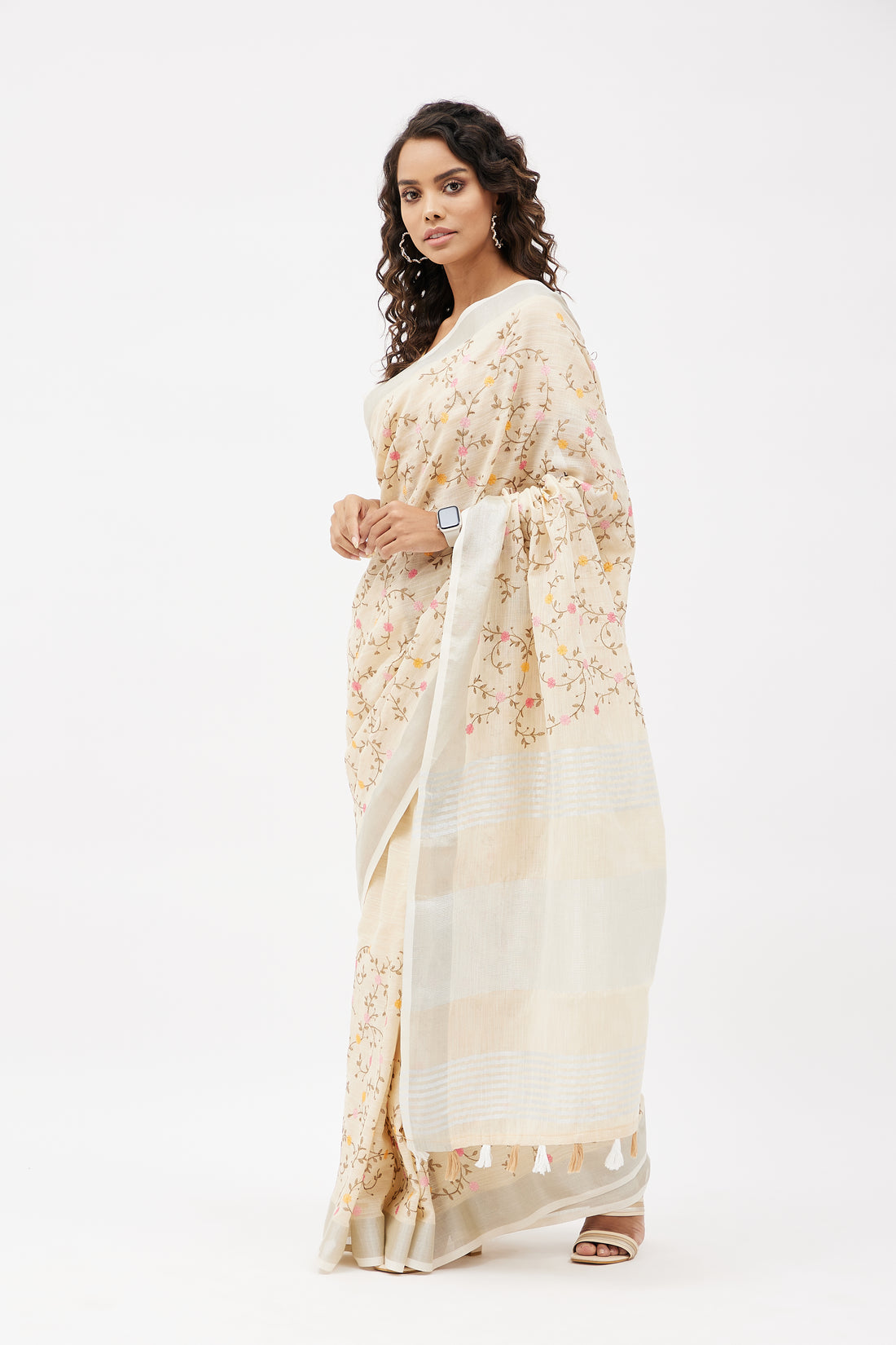 Lavanya Embroidered Linen Sari