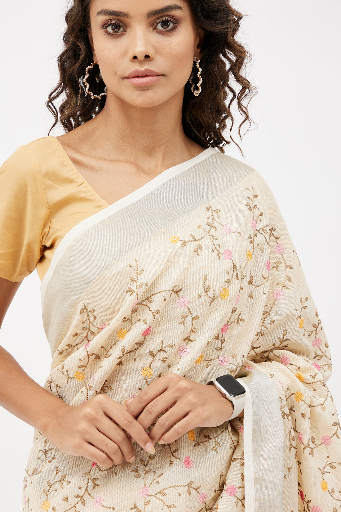 Lavanya Embroidered Linen Sari