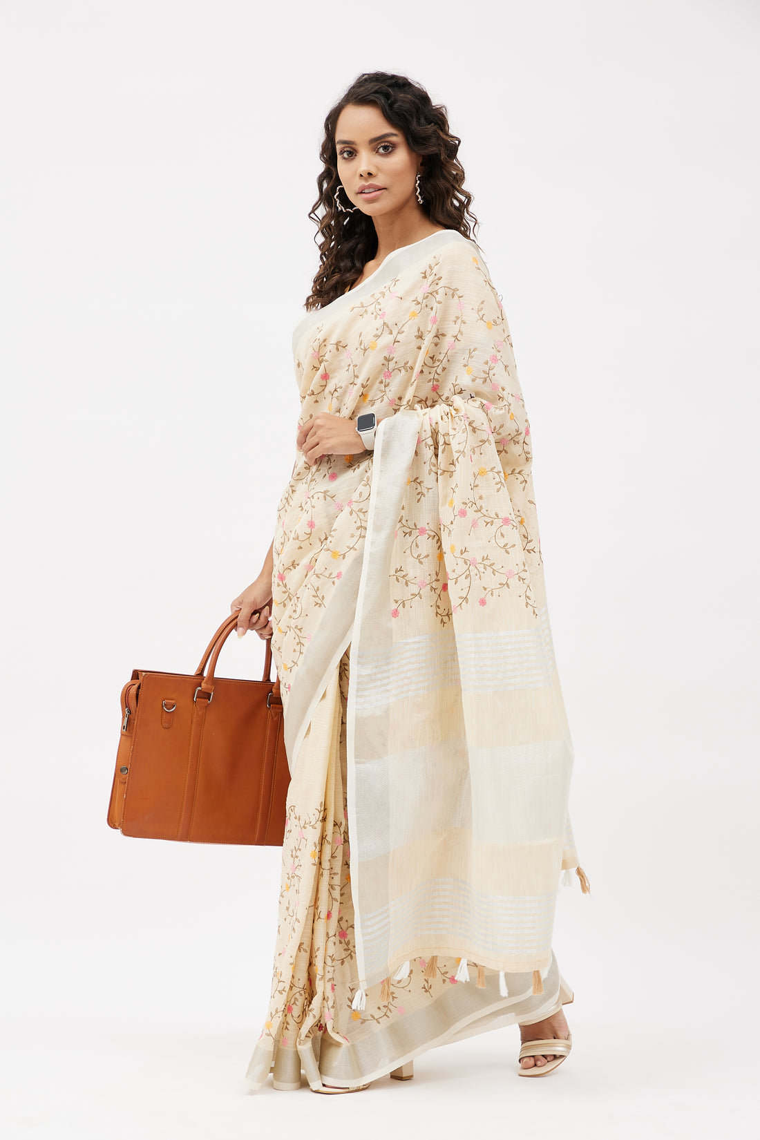 Lavanya Embroidered Linen Sari