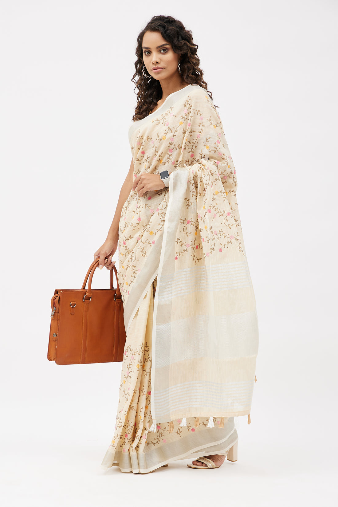 Lavanya Embroidered Linen Sari