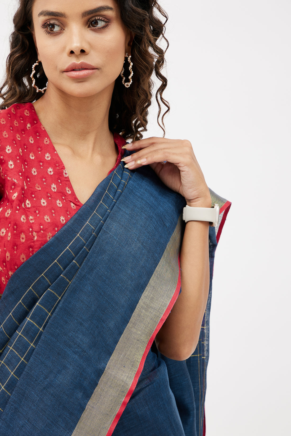 Elegant Check Linen Saree for Work  - Blue