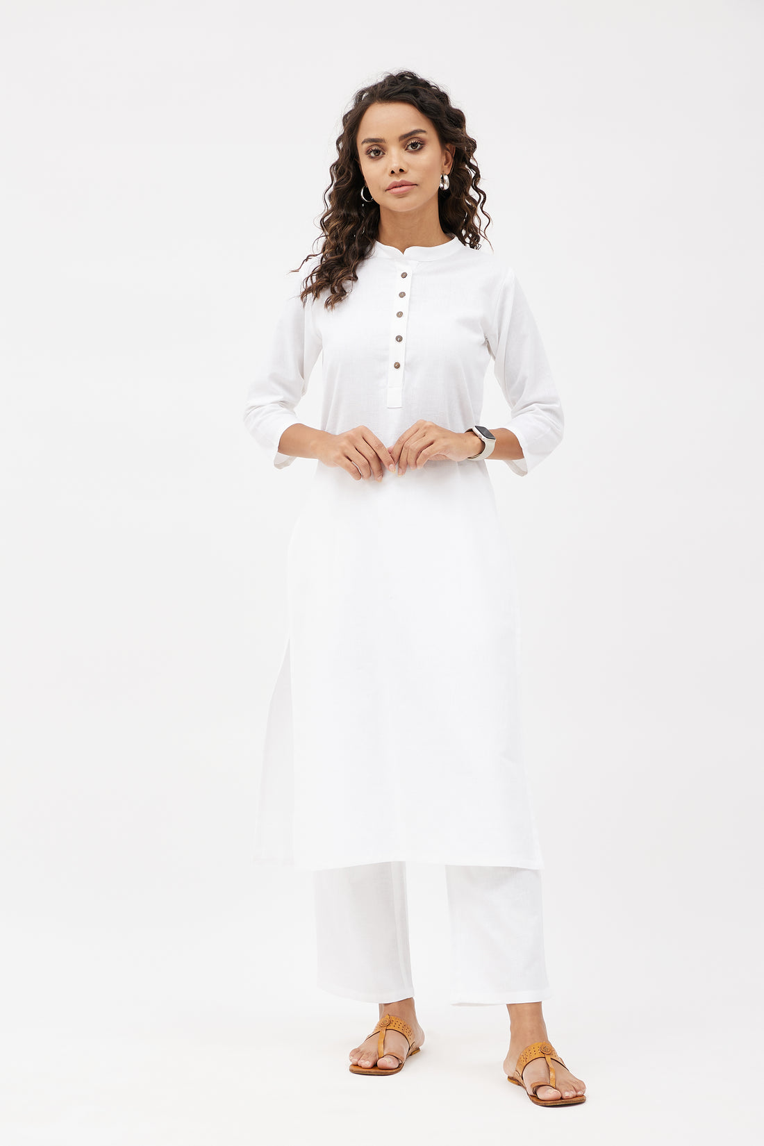 Straight Fit Elegant Linen Blend Kurta Set - Pristine White (Set of 2)