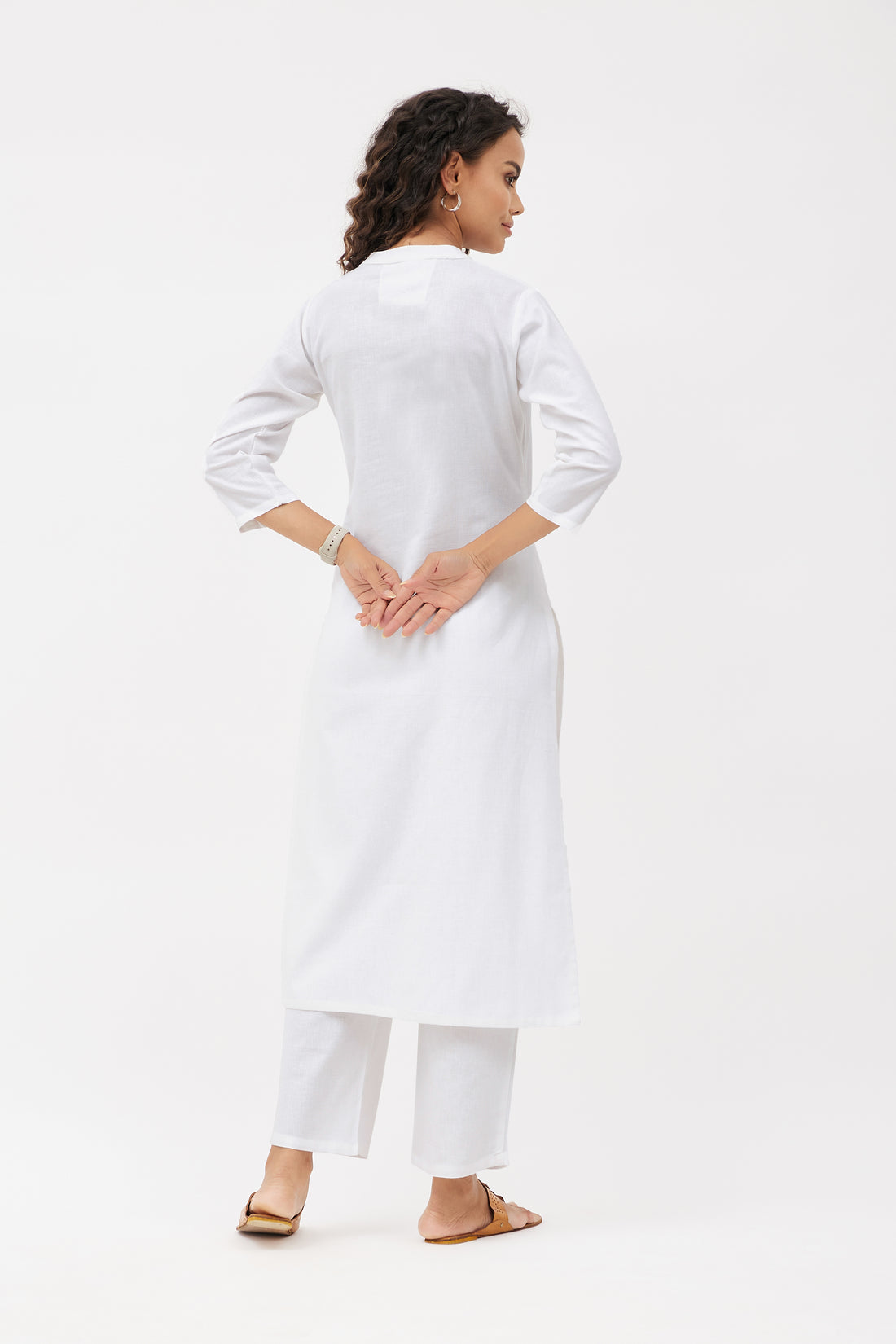 Straight Fit Elegant Linen Blend Kurta Set - Pristine White (Set of 2)