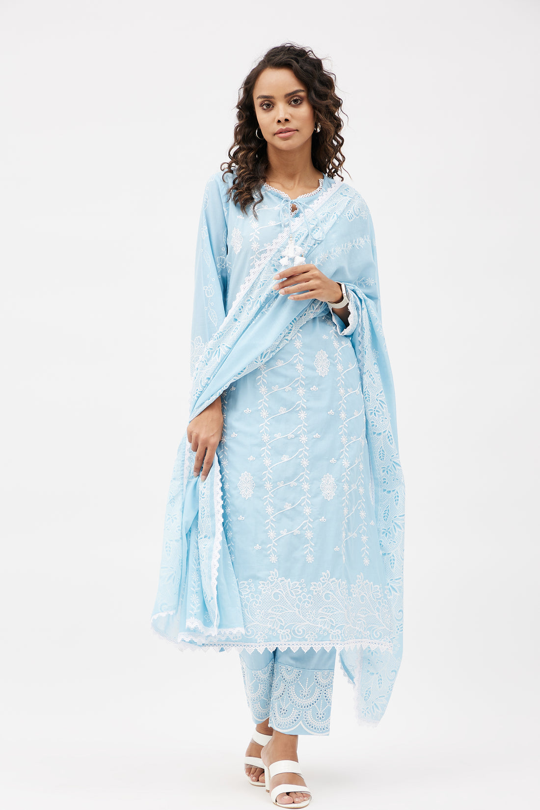 Elegant Hand Emroidered Salwar Suit for Work - Powder Blue (Set of 3)