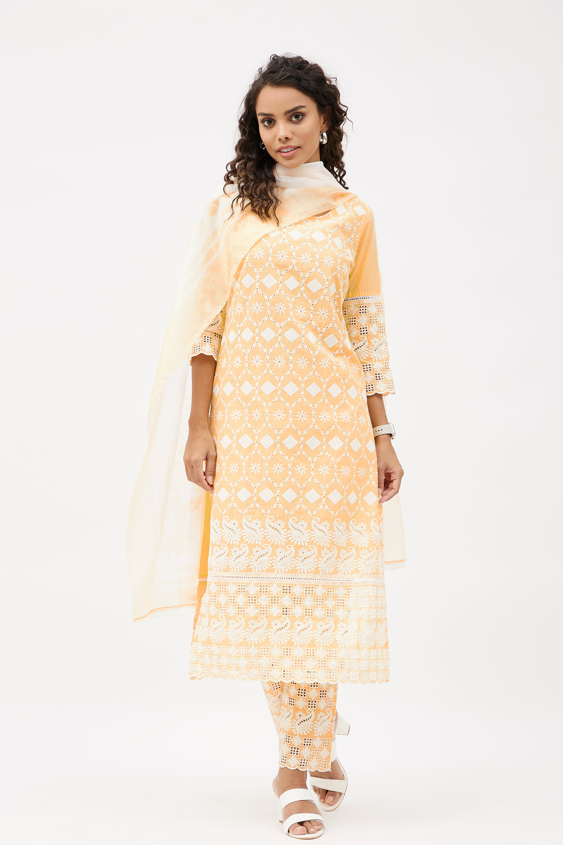 Elegant Embroidered Salwar Suit for Work - Sunshine Yellow (Set of 3)