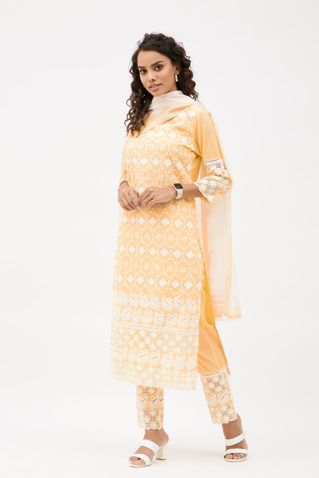 Elegant Embroidered Salwar Suit for Work - Sunshine Yellow (Set of 3)