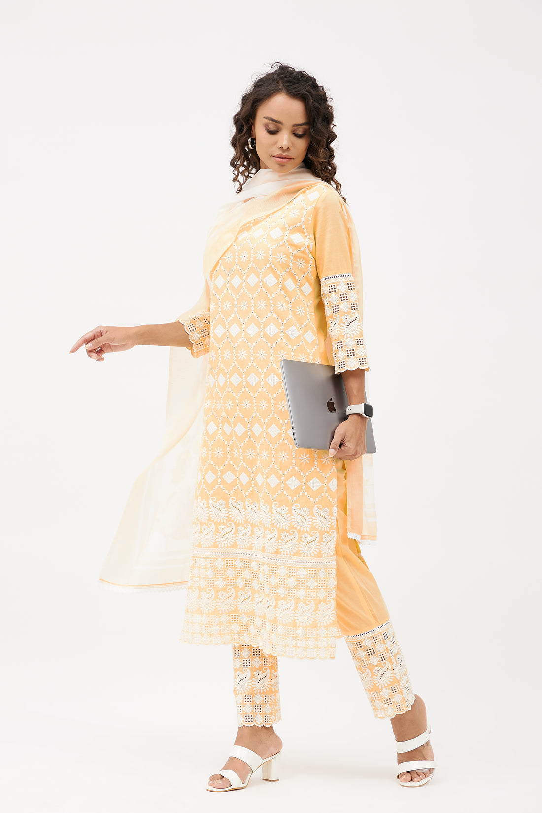 Elegant Embroidered Salwar Suit for Work - Sunshine Yellow (Set of 3)