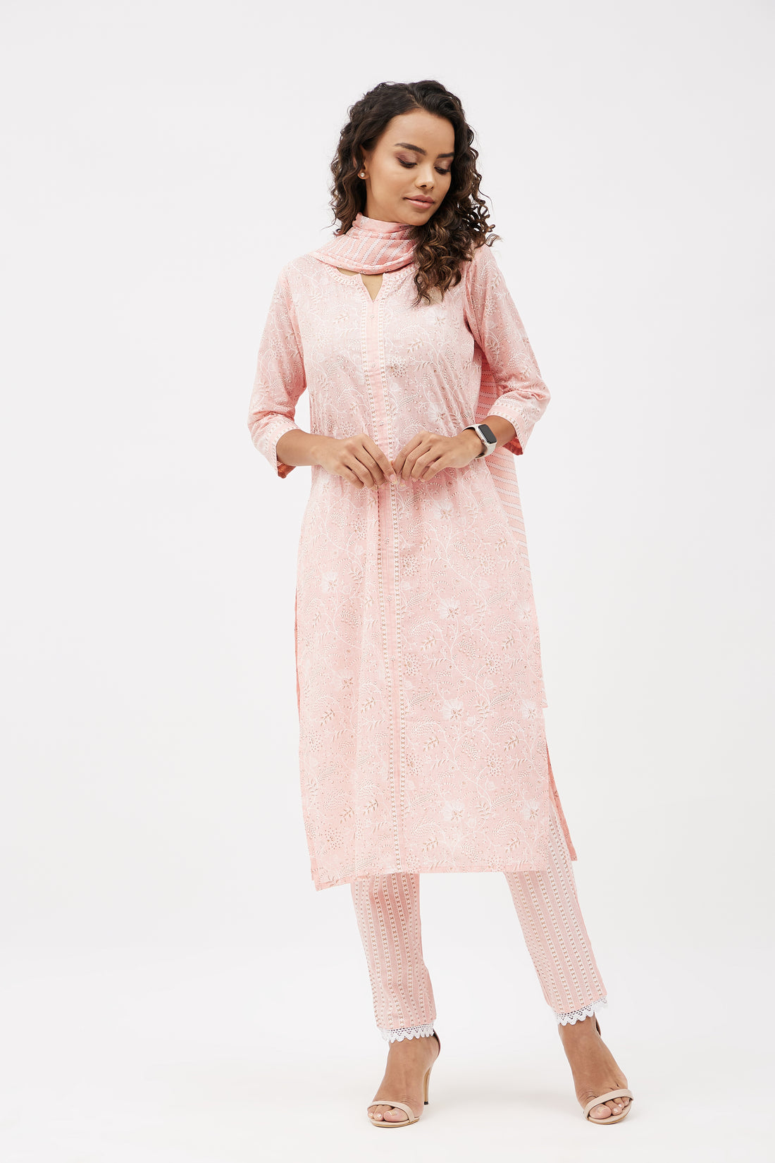 Elegant Cotton Salwar Suit for Work - Baby Pink (Set of 3)