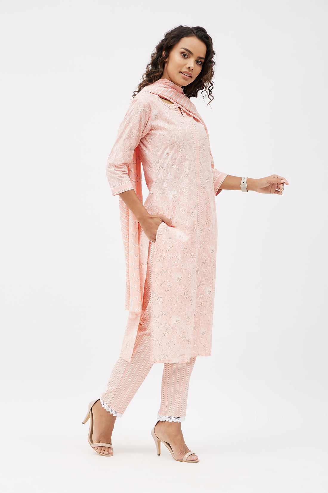 Elegant Cotton Salwar Suit for Work - Baby Pink (Set of 3)