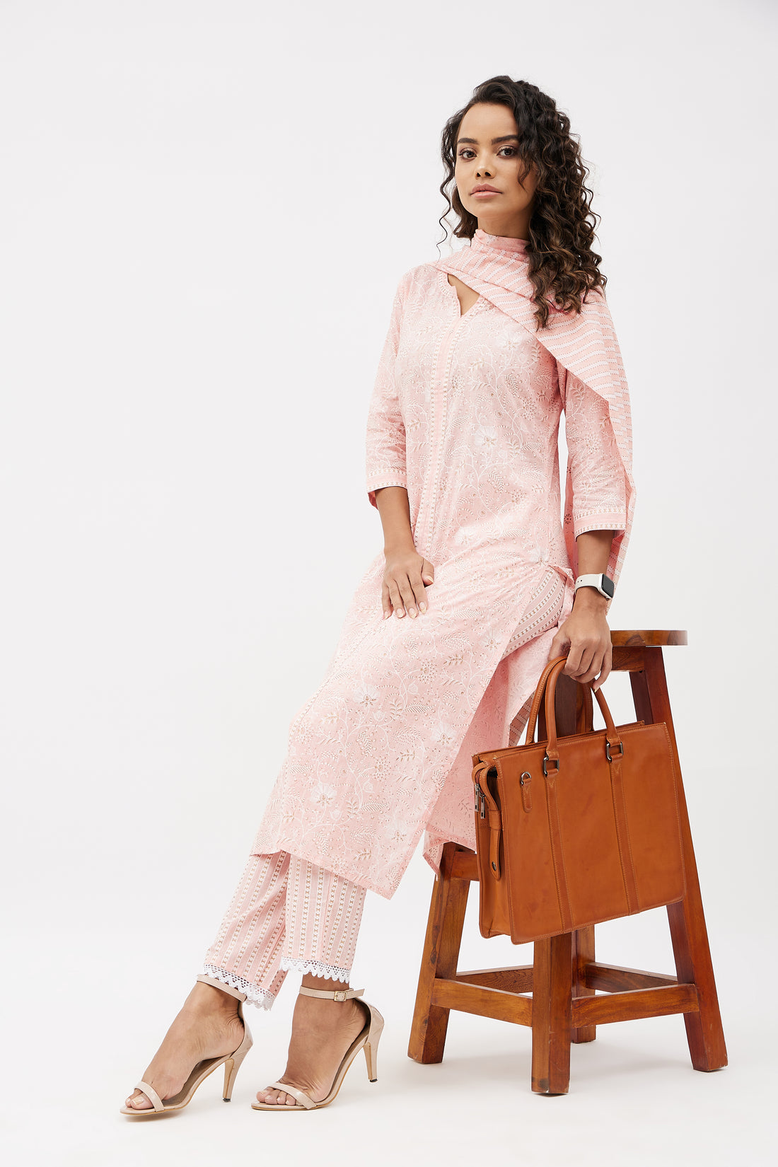 Elegant Cotton Salwar Suit for Work - Baby Pink (Set of 3)