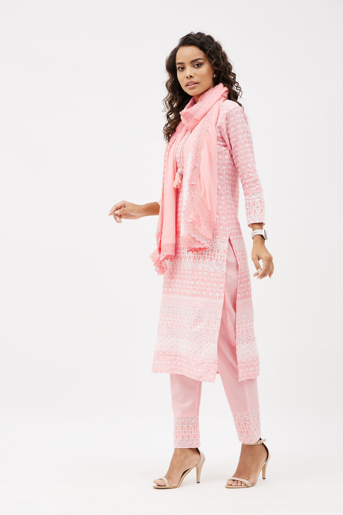 Elegant Cotton Salwar Suit for Work with hand embroidery work - Pink (Set of 3)