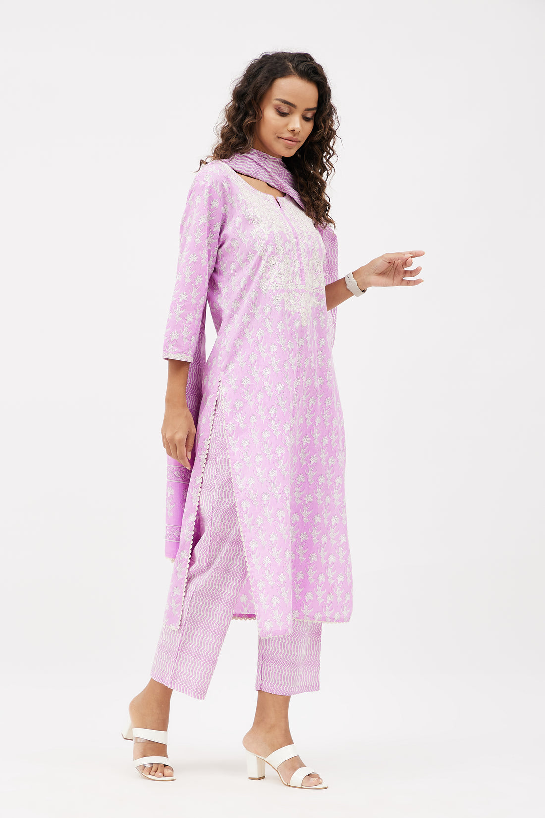 Elegant Cotton Salwar Suit for Work - Light Purple (Set of 3)