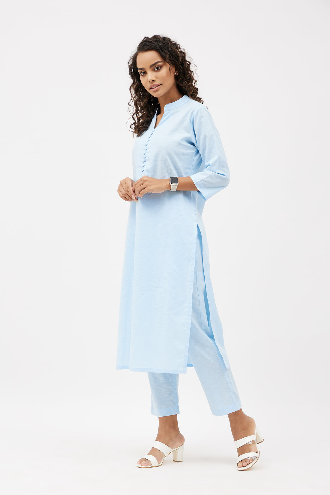 Straight Fit Elegant Pure Linen Kurta Set - Powder Blue (Set of 2)