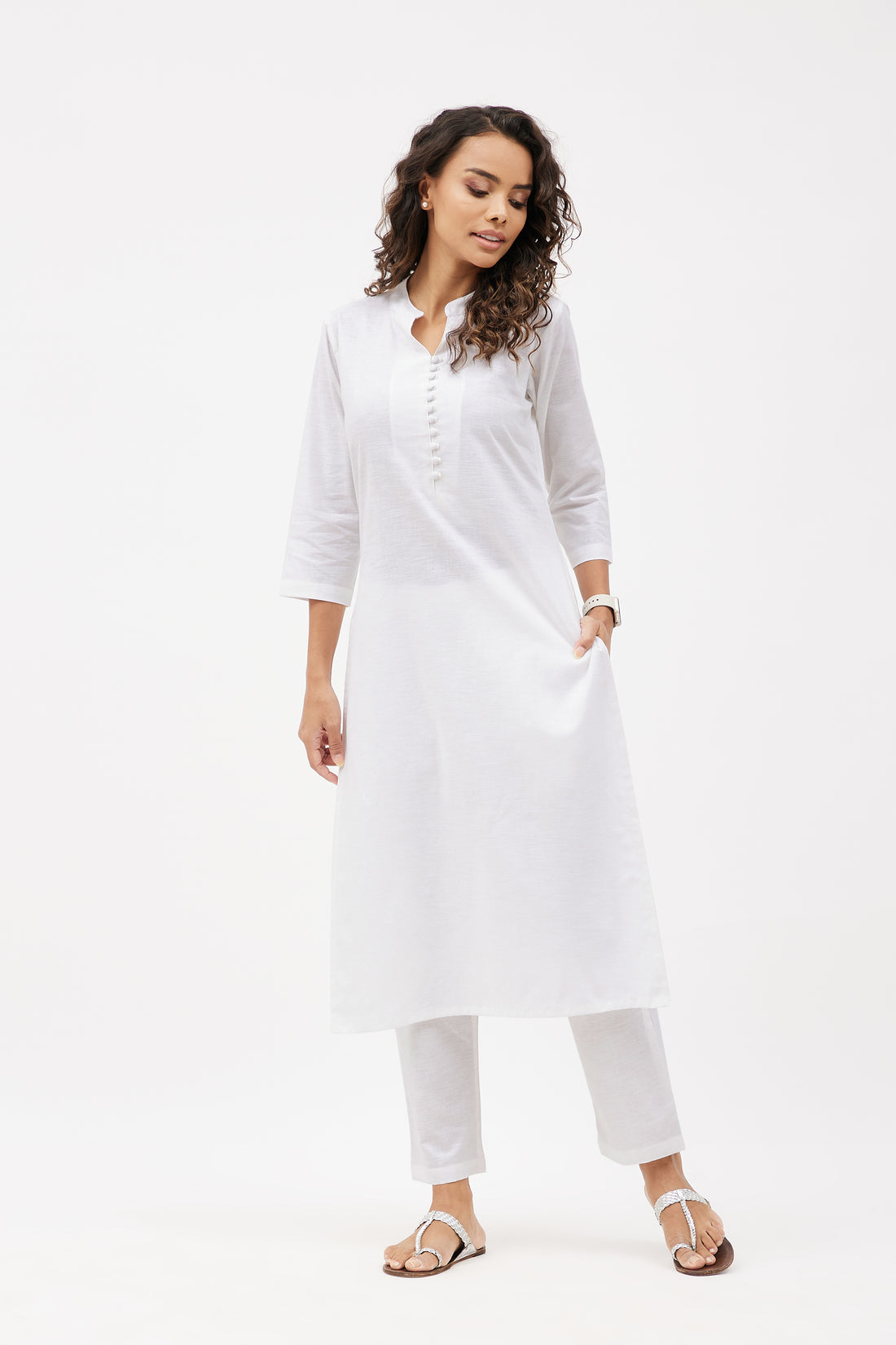 Straight Fit Elegant Pure Linen Kurta Set - White (Set of 2)