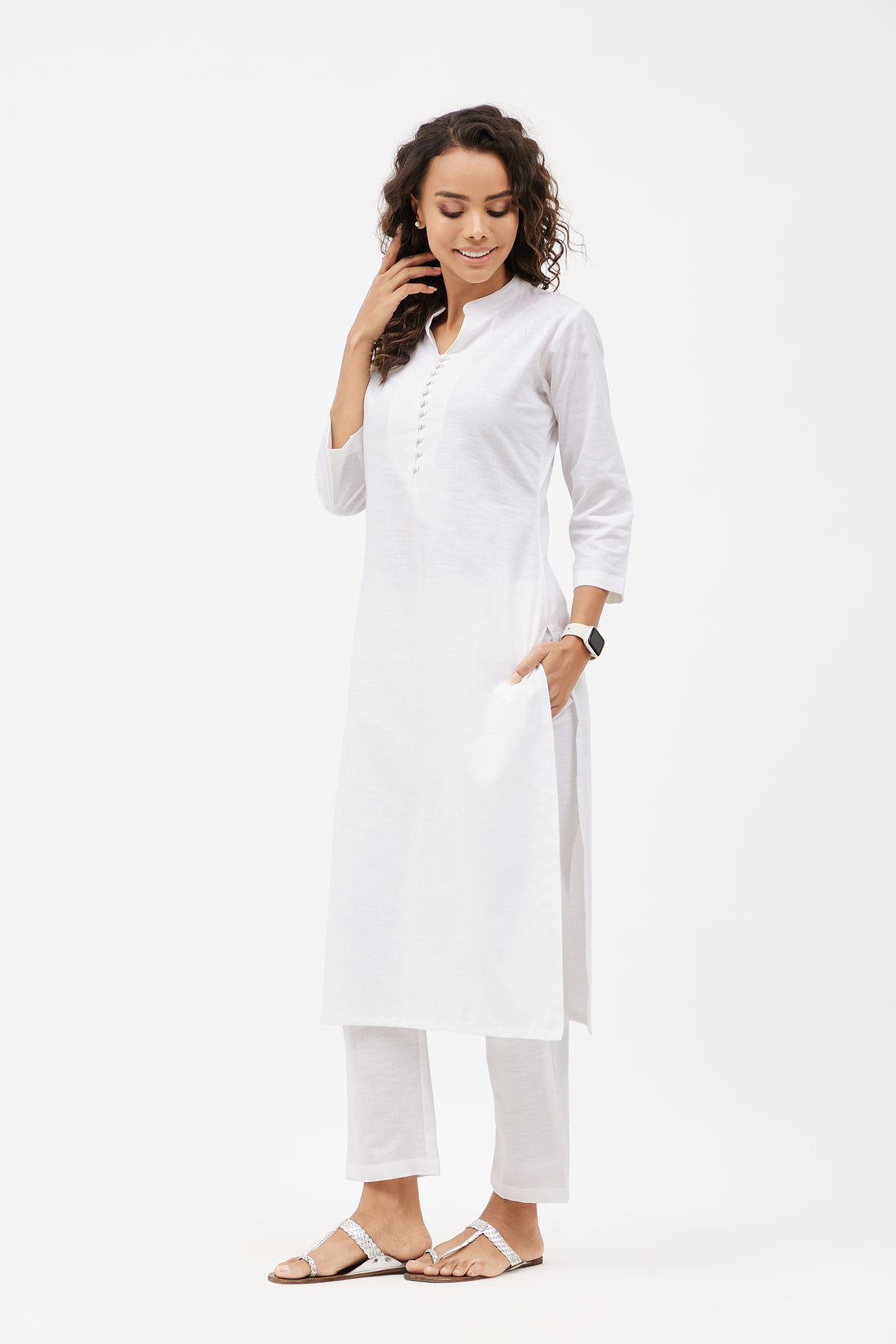 Straight Fit Elegant Pure Linen Kurta Set - White (Set of 2)