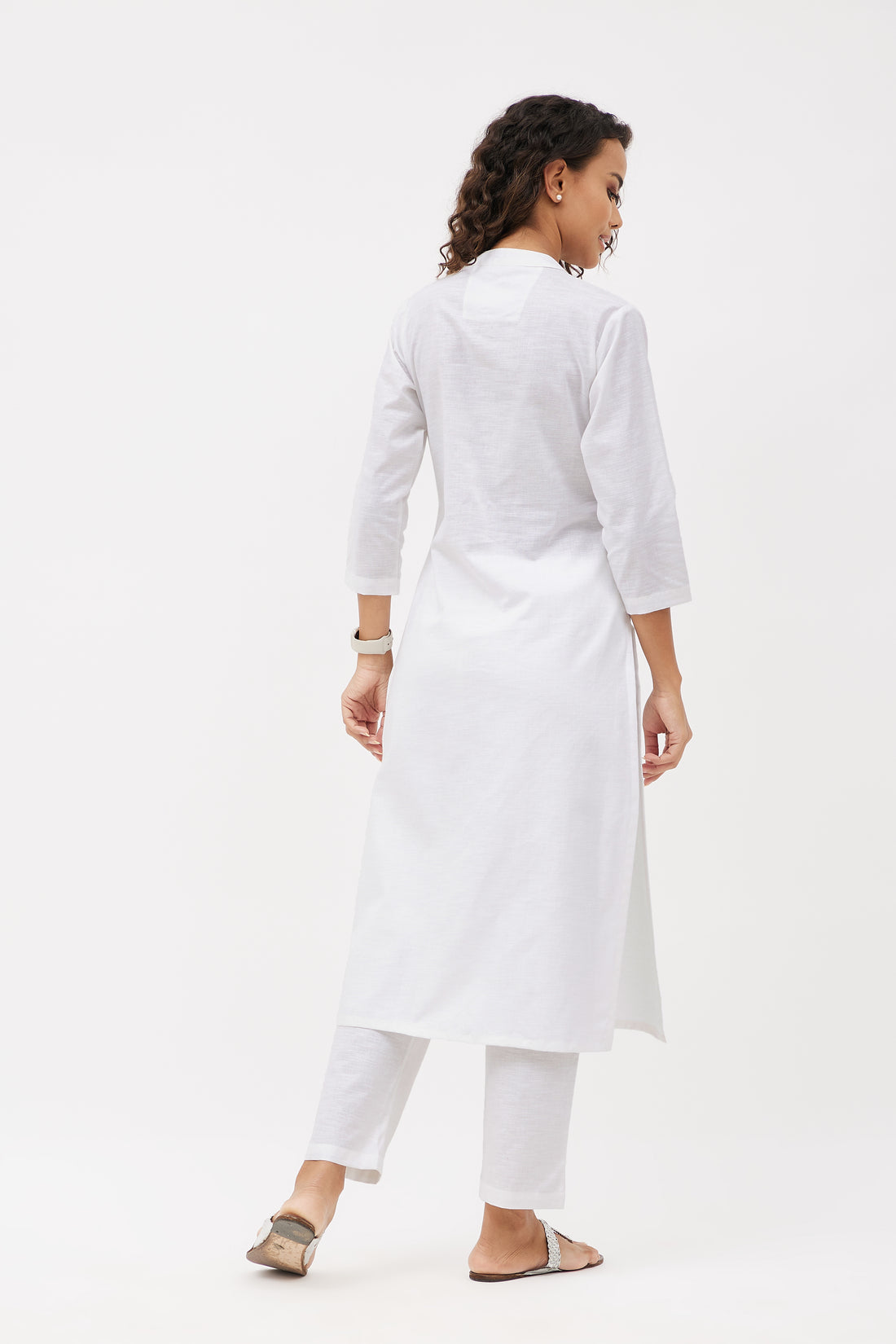 Straight Fit Elegant Pure Linen Kurta Set - White (Set of 2)