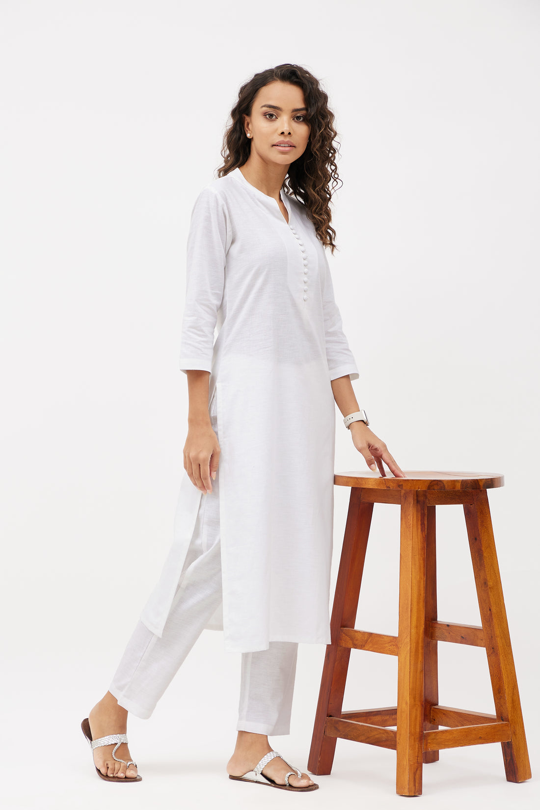 Straight Fit Elegant Pure Linen Kurta Set - White (Set of 2)