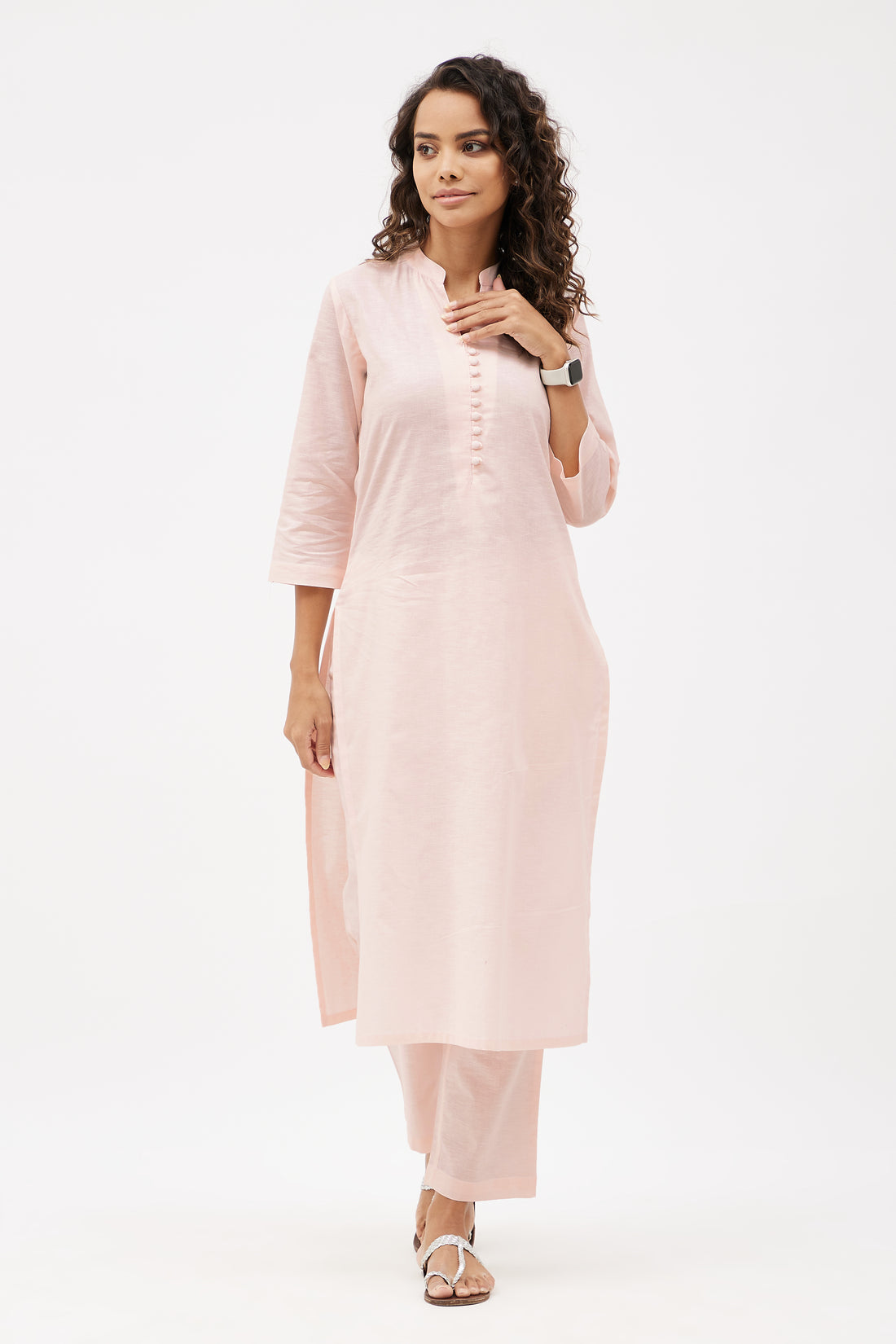 Straight Fit Elegant Pure Linen Kurta Set - Peach