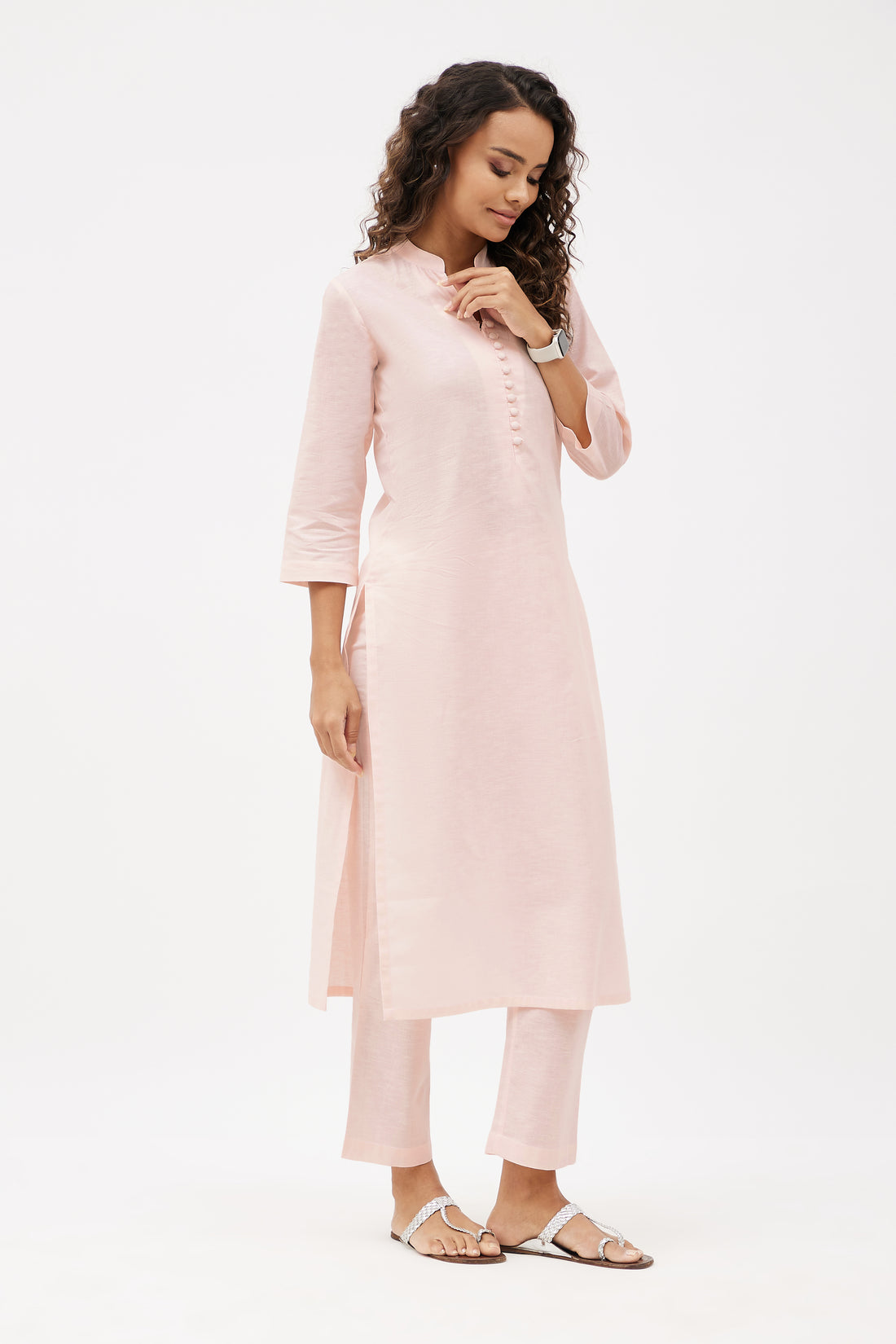 Straight Fit Elegant Pure Linen Kurta Set - Peach