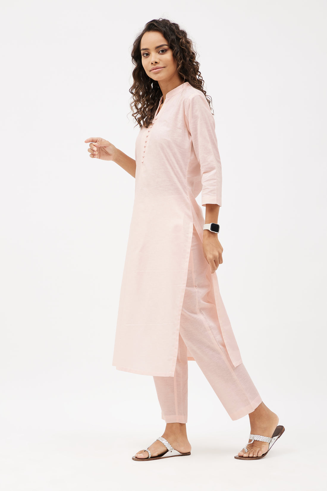 Straight Fit Elegant Pure Linen Kurta Set - Peach