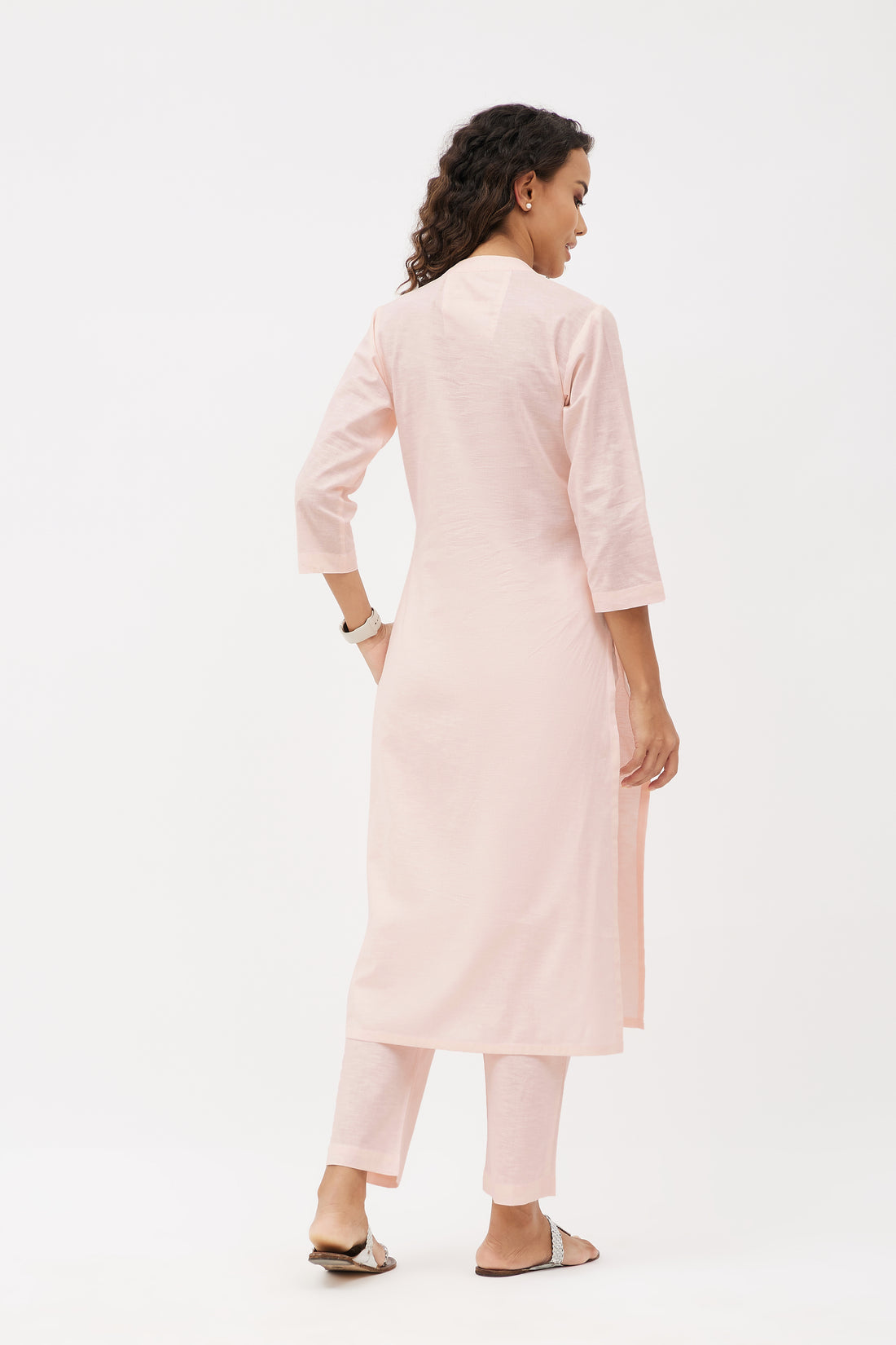 Straight Fit Elegant Pure Linen Kurta Set - Peach