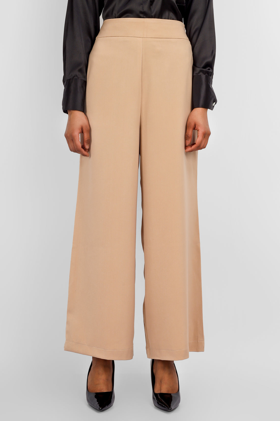 Wide Leg Stretchable Trousers - Beige