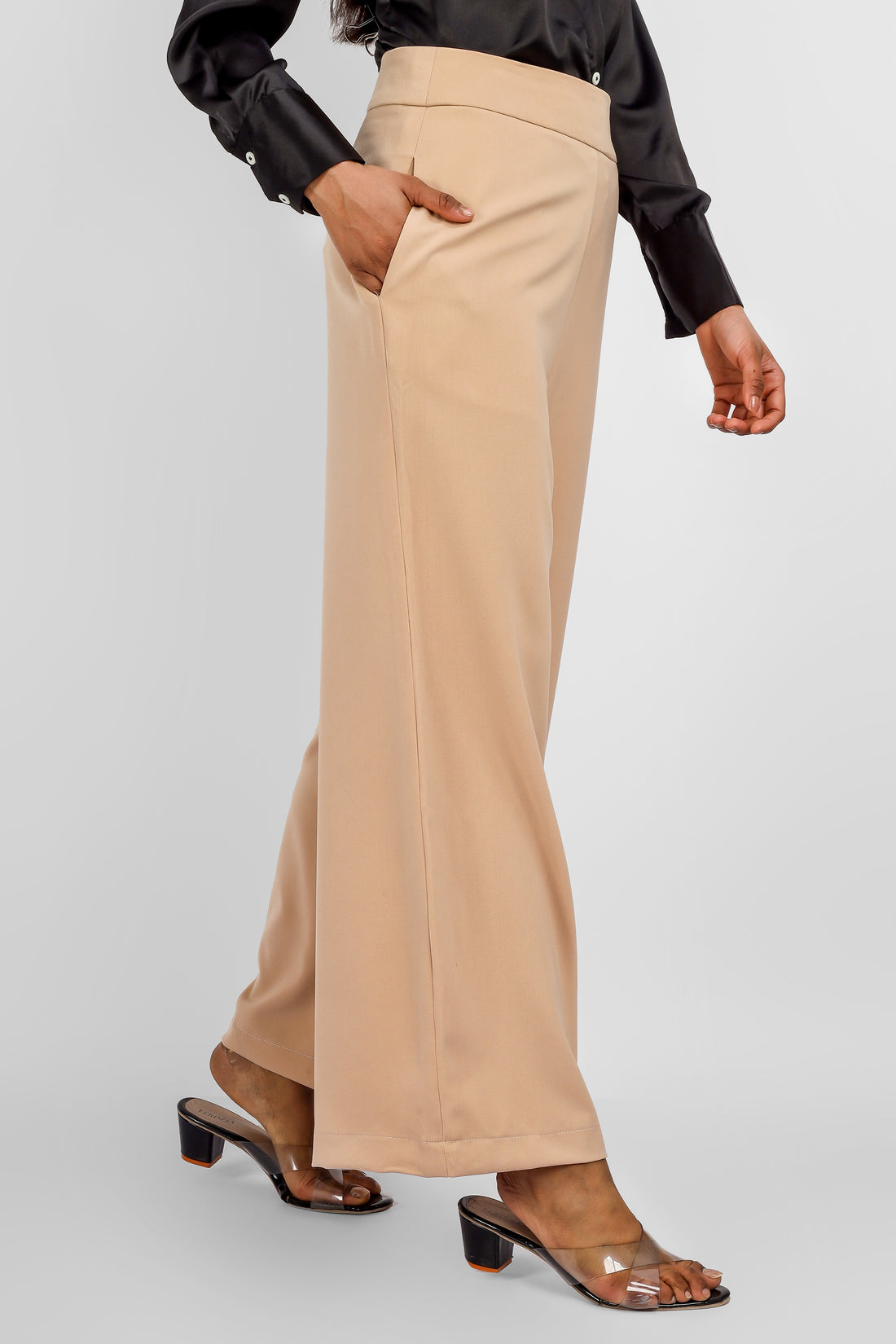 Wide Leg Stretchable Trousers - Beige