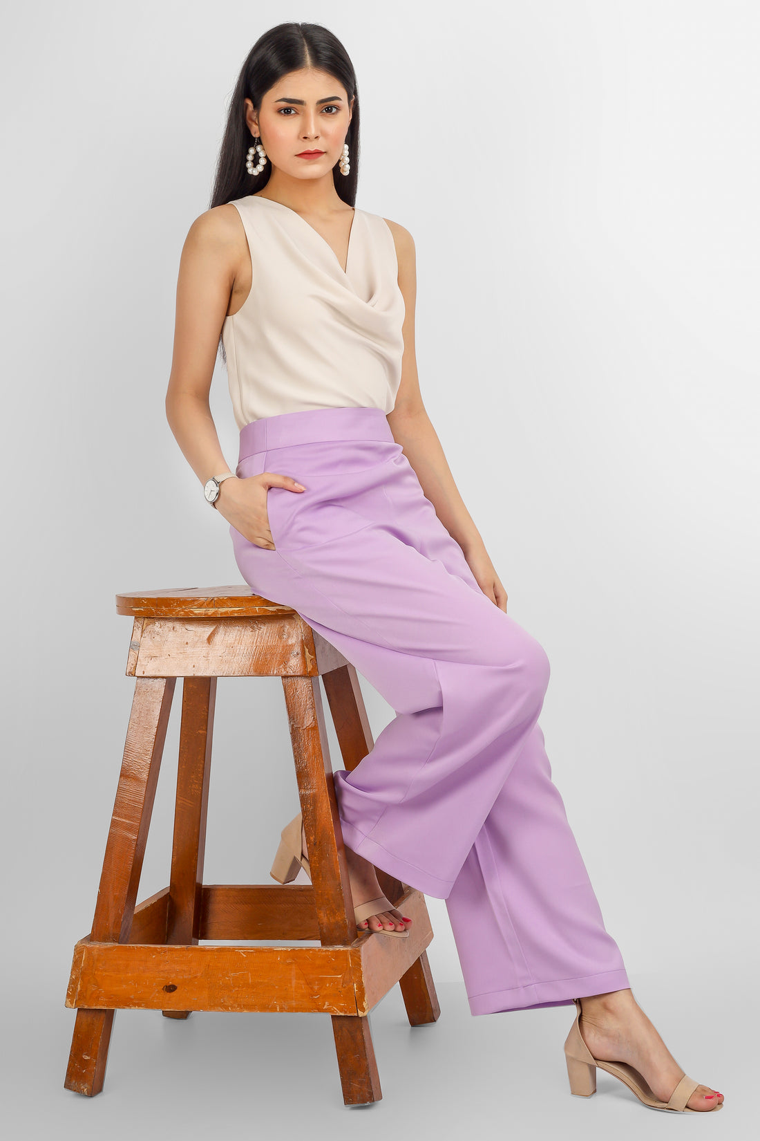 Wide Leg Stretchable Trousers - Lilac