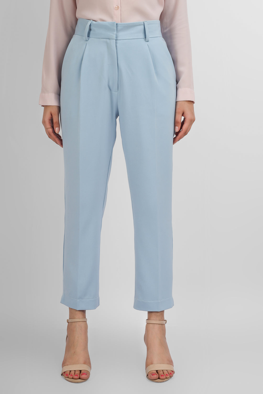 Slim Fit Ankle Length Trousers - Sky Blue