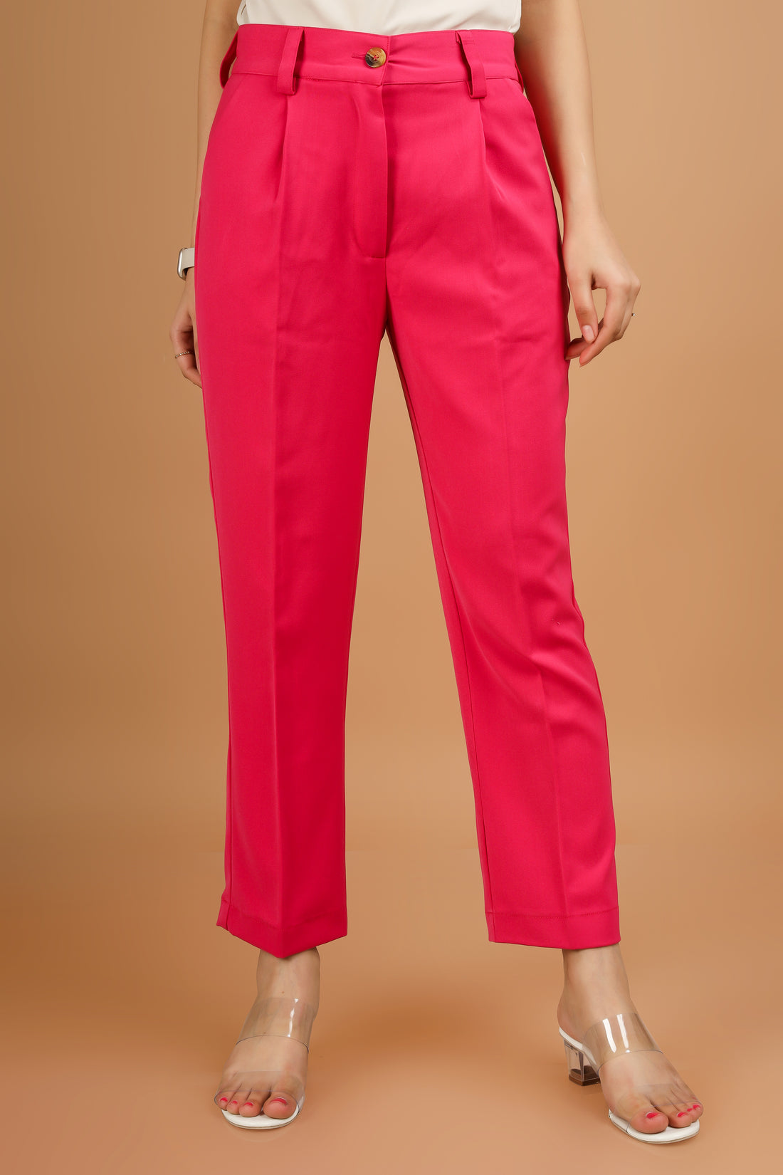 Slim Fit Ankle Length Trousers - Hot Pink