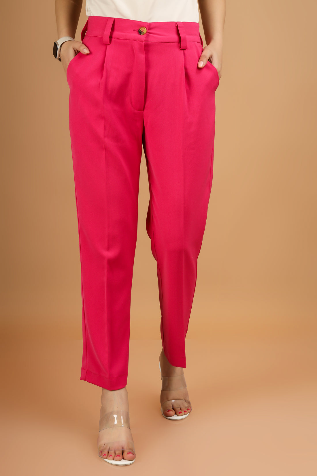 Slim Fit Ankle Length Trousers - Hot Pink