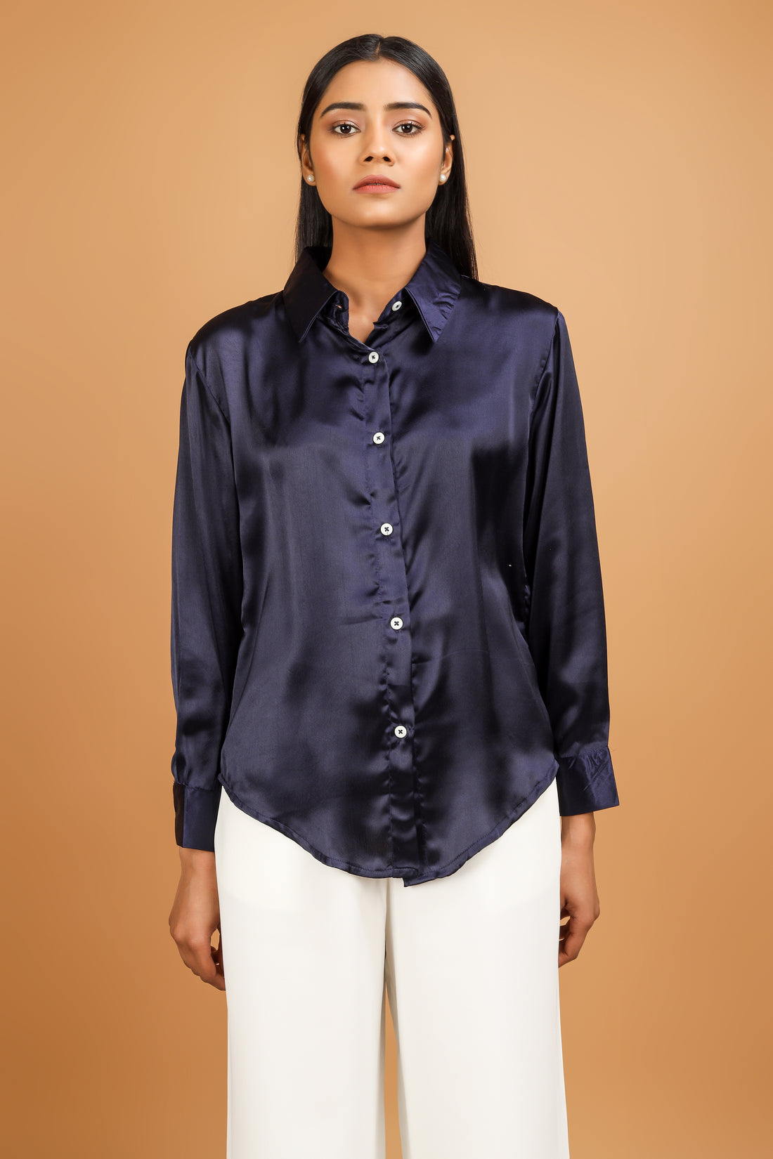 Classic Satin Shirt - Navy Blue