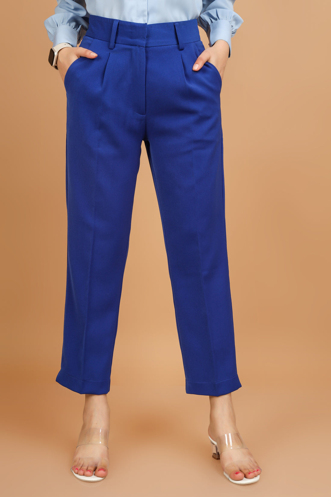 Slim Fit Ankle Length Trousers - Navy Blue