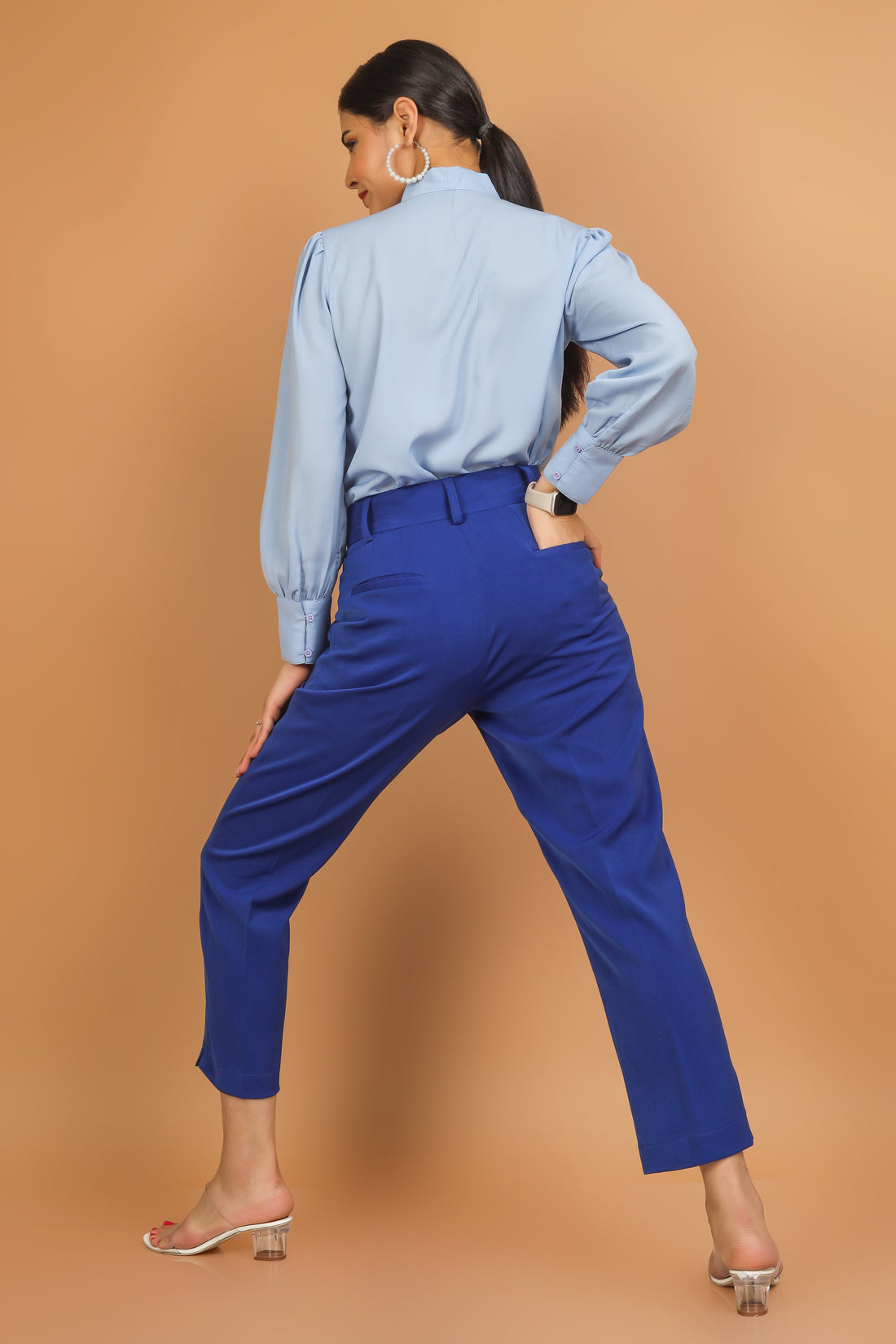 Slim Fit Ankle Length Trousers - Navy Blue