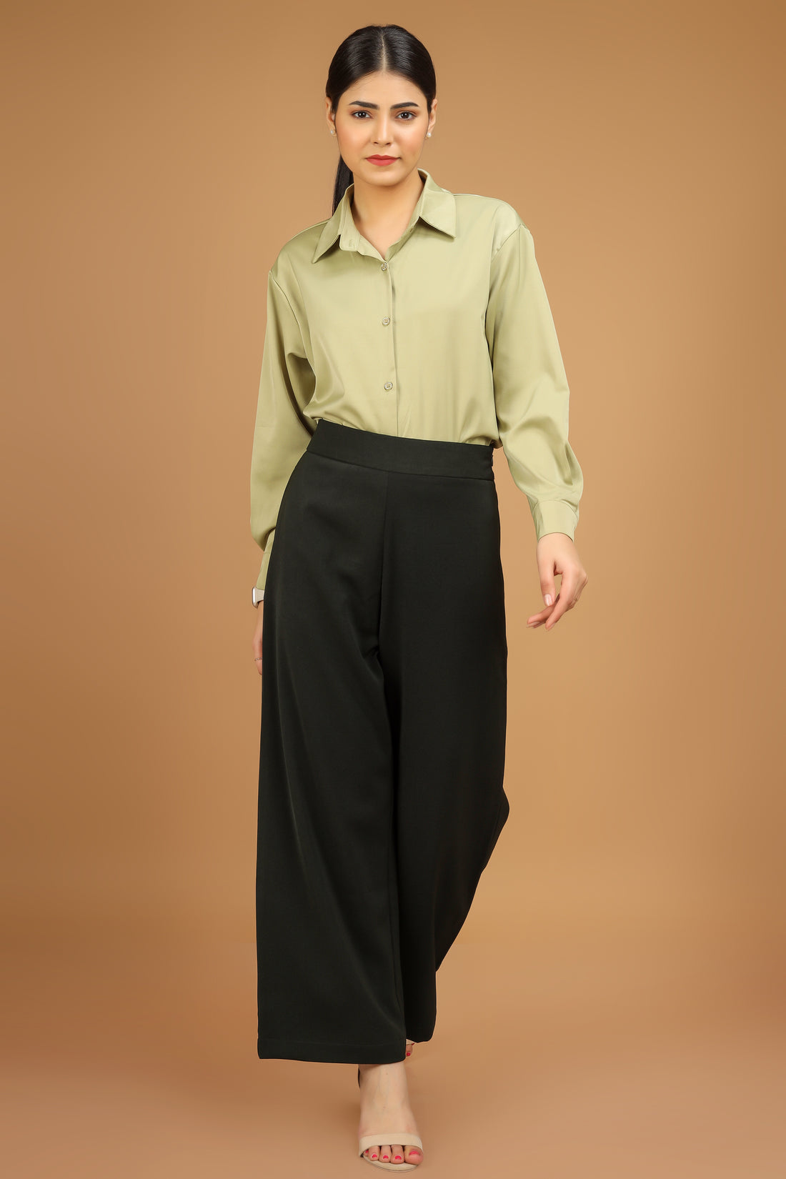 Wide Leg Stretchable Trousers - Forest Green