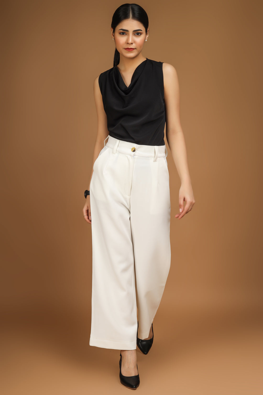 Wide Leg Stretchable Trousers - White