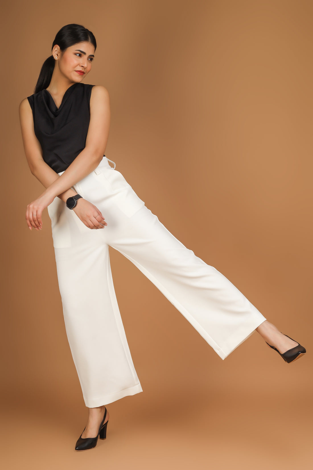 Wide Leg Stretchable Trousers - White