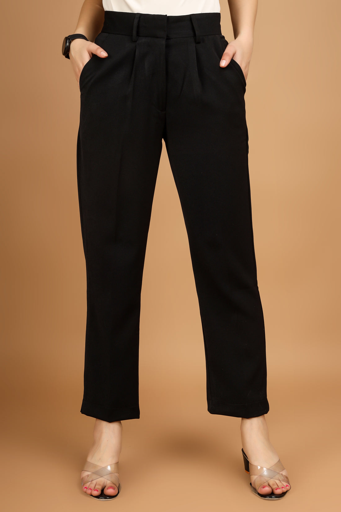 Slim Fit Ankle Length Trousers - Black